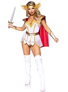 Kvinnlig romersk krigare, maskerad-body med strass och mantel